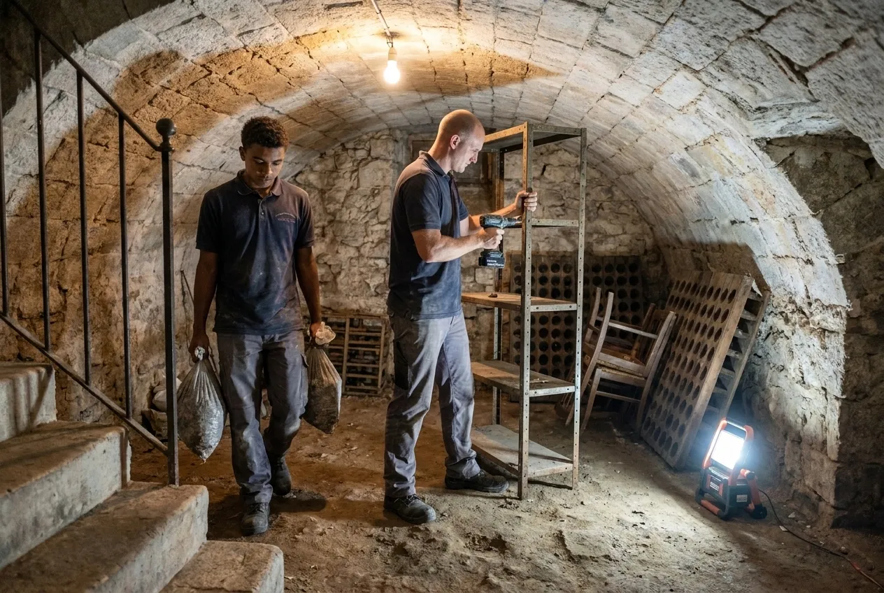 Débarras cave : l'équipe de Débarras Nice au travail