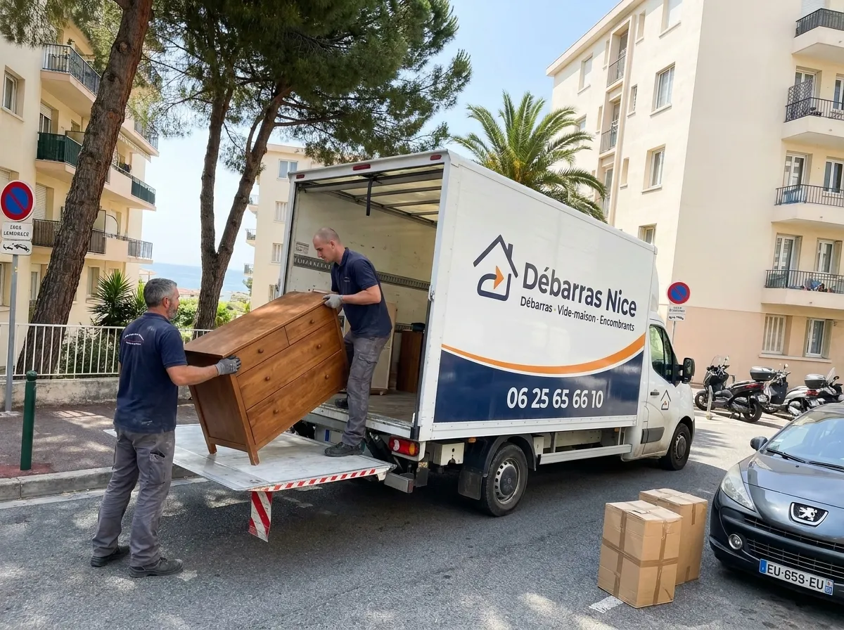 Chargement d'une commode dans le camion de Débarras Nice